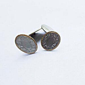 Vintage Art Deco Cufflinks Swivel Textured Yellow White Gold  Filled 1930s